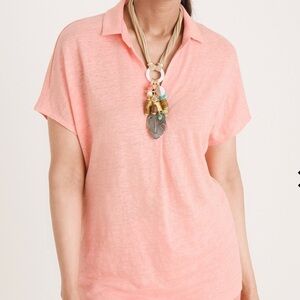 Chicos 100% Linen Easy Henley Top size 3 us xxl peach salmon coral pink beach